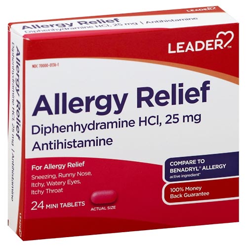 Image for Leader Allergy Relief, 25 mg, Mini Tablets,24ea from QRC HEALTHMART PHARMACY
